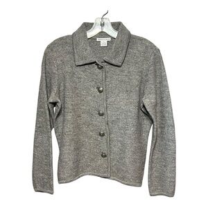 Deane & White Vintage Wool Knit Jacket Gray Textured Button Front Cropped Small